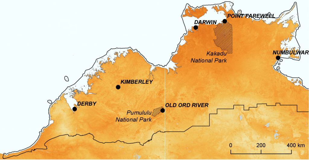 Degree to which ecological environments are becoming novel for vascular plants in northern Australia (hot CanESM2)