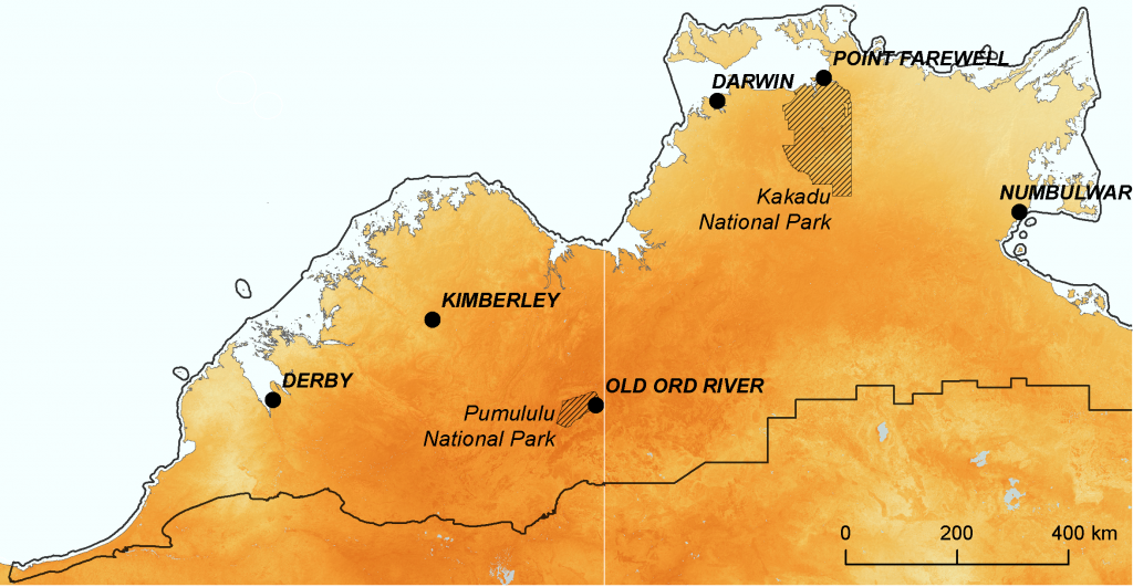Degree to which ecological environments are becoming novel for mammals in northern Australia (hot CanESM2)